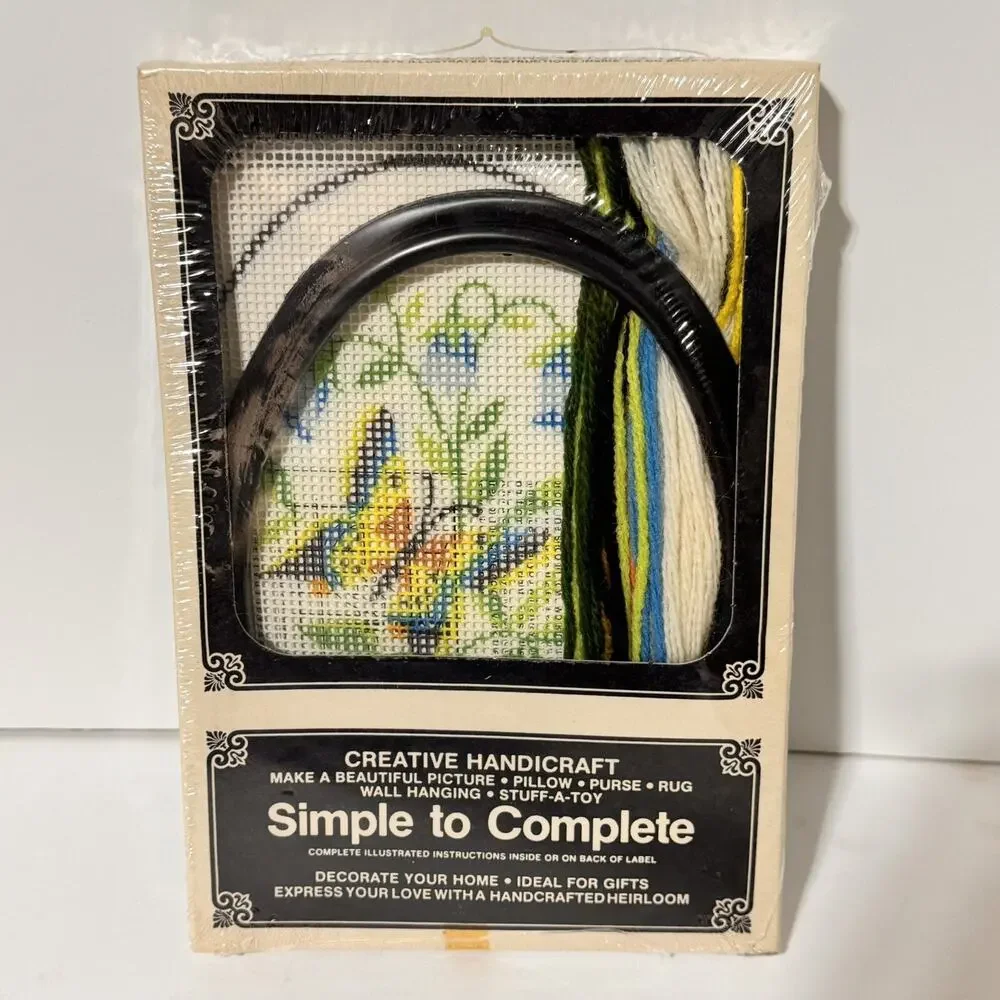 American Family Crafts Needle Point Creative Handicraft Butterfly Flower Vintage